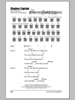 page one of Shadow Captain (Guitar Chords/Lyrics)