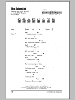 page one of The Scientist (Guitar Chords/Lyrics)