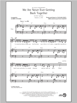 page one of We Are Never Ever Getting Back Together (SSA Choir)