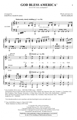 page one of God Bless America (arr. Joseph M. Martin) (SATB Choir)
