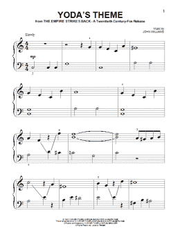 page one of Yoda's Theme (from Star Wars: The Empire Strikes Back) (Big Note Piano)