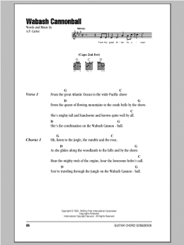 page one of Wabash Cannonball (Guitar Chords/Lyrics)
