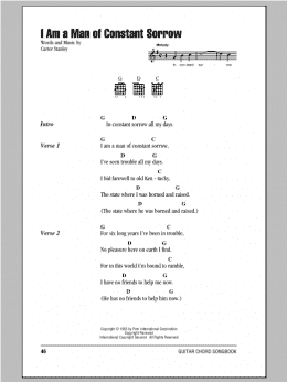 page one of I Am A Man Of Constant Sorrow (Guitar Chords/Lyrics)