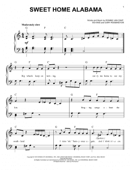 page one of Sweet Home Alabama (Very Easy Piano)