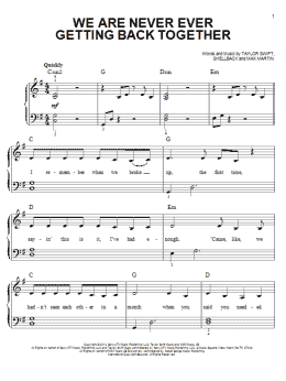 page one of We Are Never Ever Getting Back Together (Easy Piano)