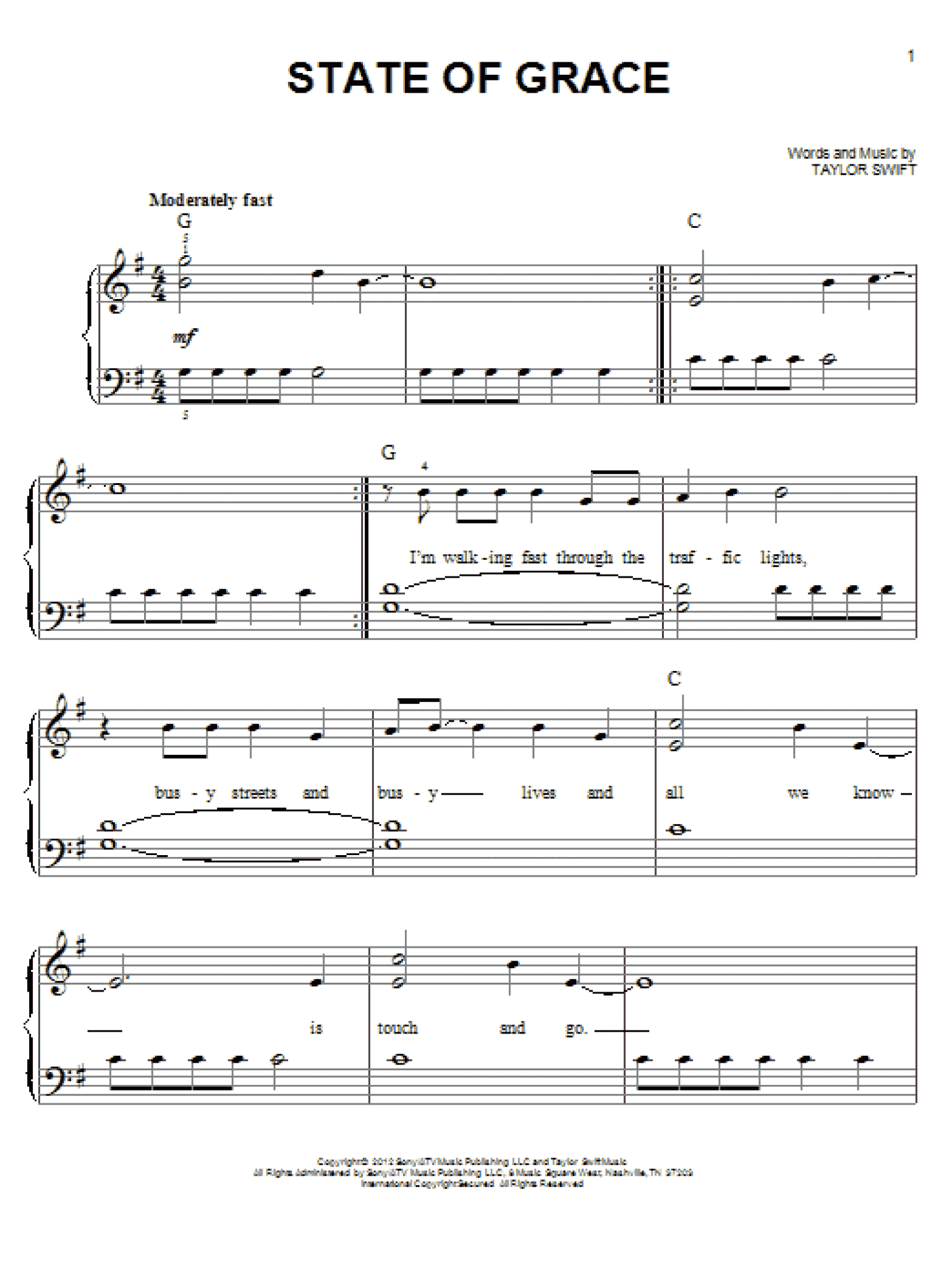 State Of Grace (Easy Piano)
