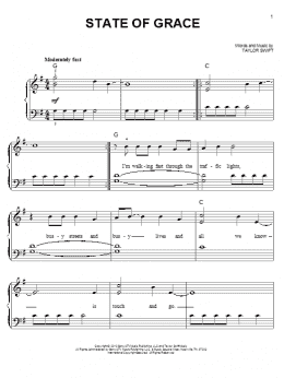 page one of State Of Grace (Easy Piano)
