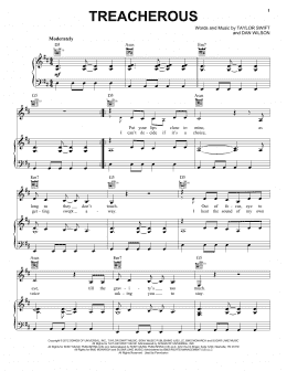 page one of Treacherous (Piano, Vocal & Guitar Chords (Right-Hand Melody))