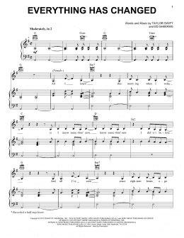 page one of Everything Has Changed (feat. Ed Sheeran) (Piano, Vocal & Guitar Chords (Right-Hand Melody))