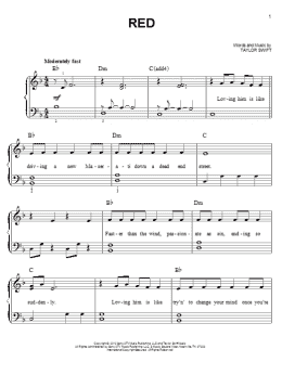 page one of Red (Easy Piano)