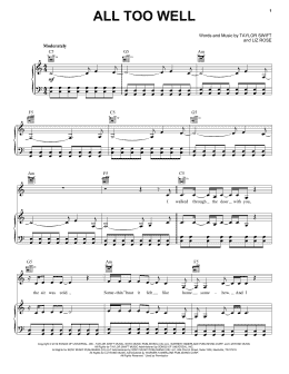 page one of All Too Well (Piano, Vocal & Guitar Chords (Right-Hand Melody))