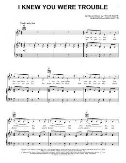 page one of I Knew You Were Trouble (Piano, Vocal & Guitar Chords (Right-Hand Melody))