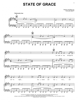 page one of State Of Grace (Piano, Vocal & Guitar Chords (Right-Hand Melody))