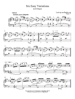 page one of Six Variations In G Major, WoO 77 (Piano Solo)