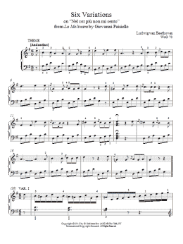 page one of Six Variations On "Nel Cor Piu Non Mi Sento" (Piano Solo)