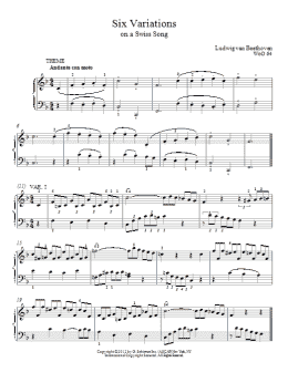 page one of Six Variations On A Swiss Song In F Major, WoO 64 (Piano Solo)