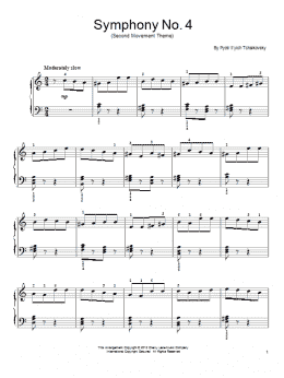 page one of Symphony No. 4 In F Minor, Op. 36, Second Movement Excerpt (Easy Piano)