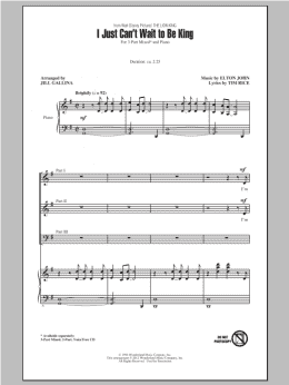 page one of I Just Can't Wait To Be King (from The Lion King) (arr. Jill Gallina) (3-Part Mixed Choir)