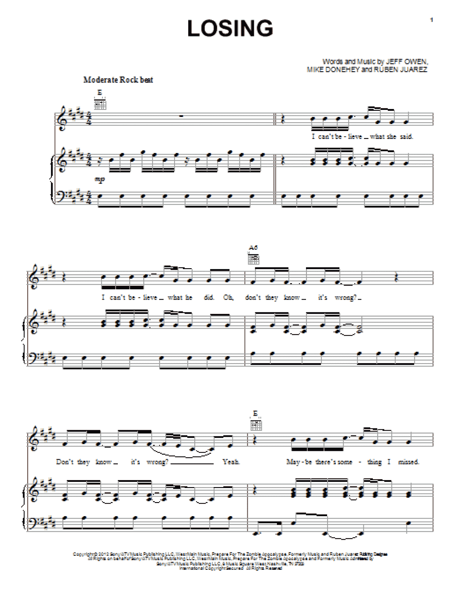 Losing (Piano, Vocal & Guitar Chords (Right-Hand Melody))