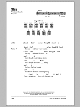 page one of Stay (Guitar Chords/Lyrics)