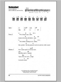page one of Redundant (Guitar Chords/Lyrics)