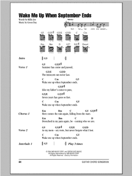 page one of Wake Me Up When September Ends (Guitar Chords/Lyrics)