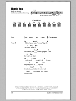 page one of Thank You (Guitar Chords/Lyrics)