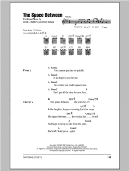 page one of The Space Between (Guitar Chords/Lyrics)