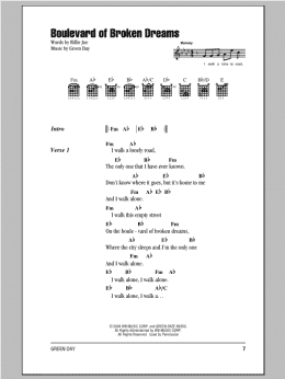 page one of Boulevard Of Broken Dreams (Guitar Chords/Lyrics)