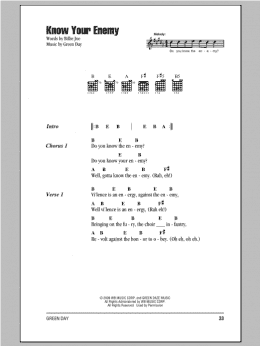 page one of Know Your Enemy (Guitar Chords/Lyrics)