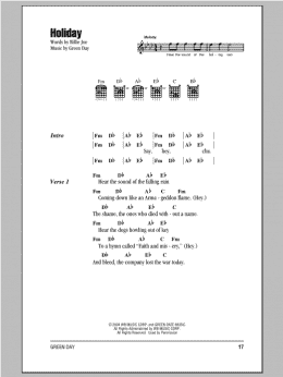 page one of Holiday (Guitar Chords/Lyrics)