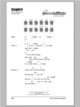 page one of Songbird (Guitar Chords/Lyrics)