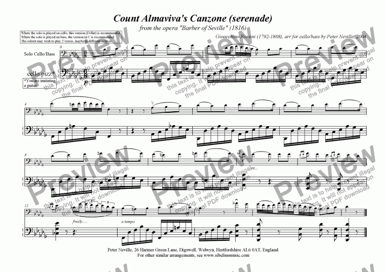 page one of Canzone from Barber of Seville (for two cellos)