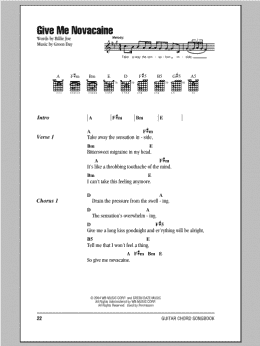 page one of Give Me Novacaine (Guitar Chords/Lyrics)