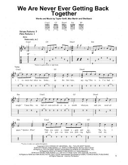 page one of We Are Never Ever Getting Back Together (Easy Guitar Tab)