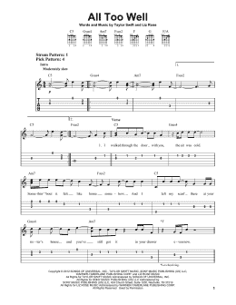 page one of All Too Well (Easy Guitar Tab)