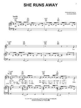 page one of She Runs Away (Piano, Vocal & Guitar Chords (Right-Hand Melody))