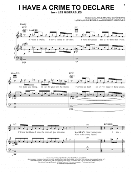 page one of I Have A Crime To Declare (from Les Miserables) (Piano, Vocal & Guitar Chords (Right-Hand Melody))
