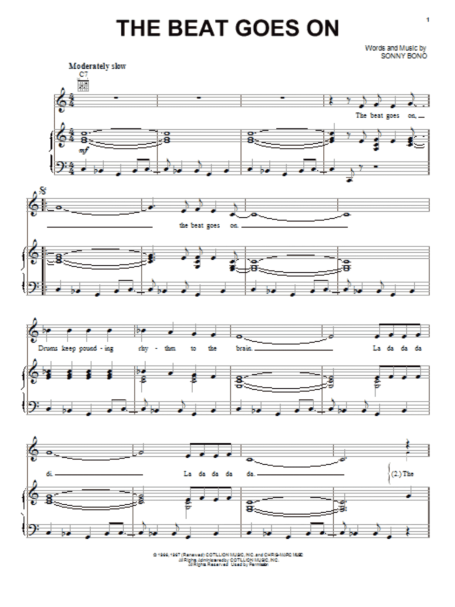 The Beat Goes On (Piano, Vocal & Guitar Chords (Right-Hand Melody))