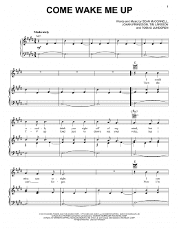 page one of Come Wake Me Up (Piano, Vocal & Guitar Chords (Right-Hand Melody))