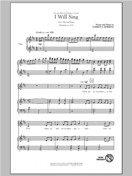 page one of I Will Sing (3-Part Treble Choir)
