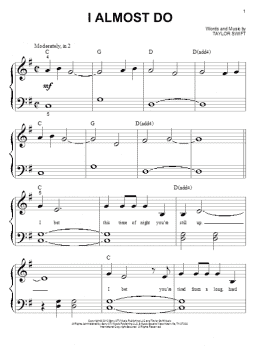 page one of I Almost Do (Big Note Piano)