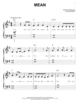 page one of Mean (Big Note Piano)