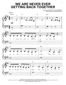 page one of We Are Never Ever Getting Back Together (Big Note Piano)