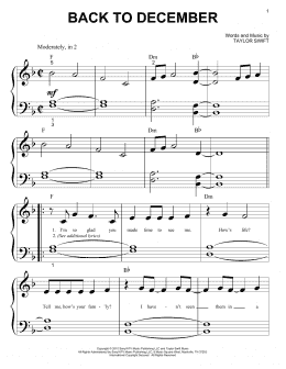 page one of Back To December (Big Note Piano)