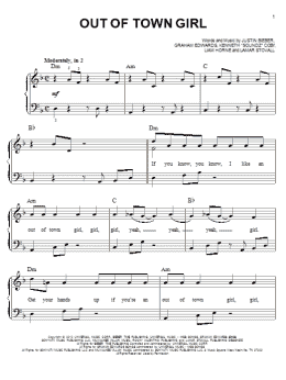page one of Out Of Town Girl (Easy Piano)
