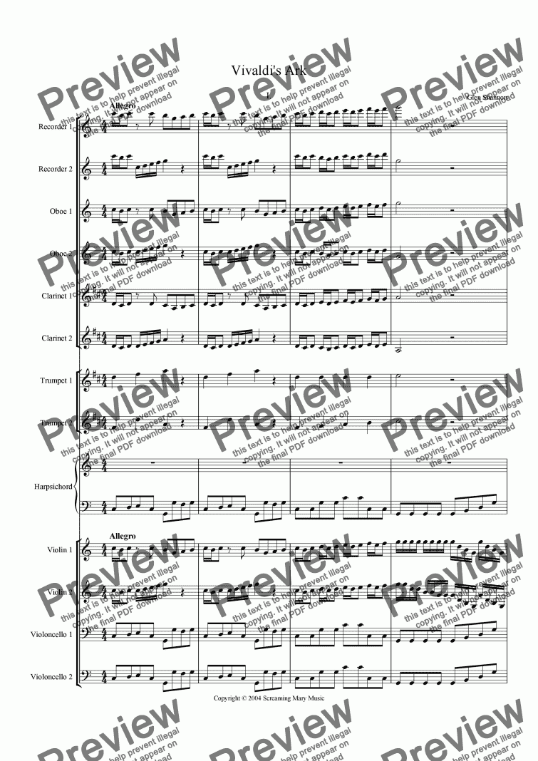 page one of Vivaldi's Ark Celebration Concerto � 12