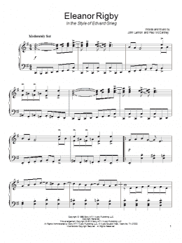 page one of Eleanor Rigby (in the style of Edvard Grieg) (Piano Solo)