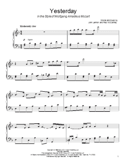 page one of Yesterday (in the style of Wolfgang Amadeus Mozart) (Piano Solo)