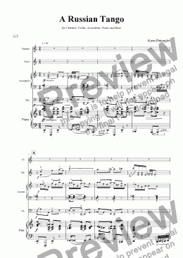 page one of "A Russian Tango" for Clarinet,Violin,Accordion,Piano and Bass